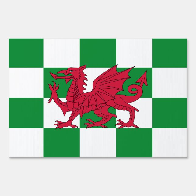 Mystical Red Celtic Dragon Flag of Wales Sign (Front)