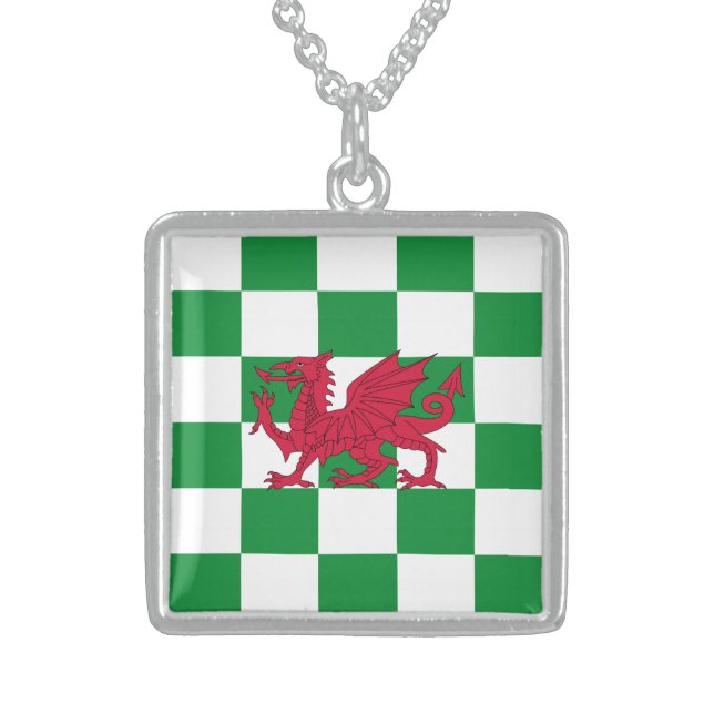 Mystical Red Celtic Dragon Flag of Wales Sterling Silver Necklace (Front)