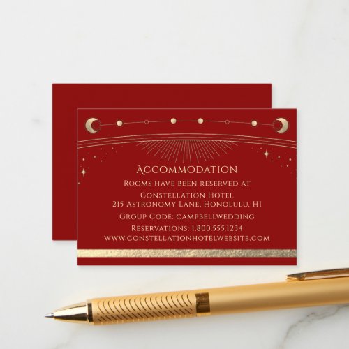 Mystical Red Gold Sun Moon Stars Accommodation Enclosure Card