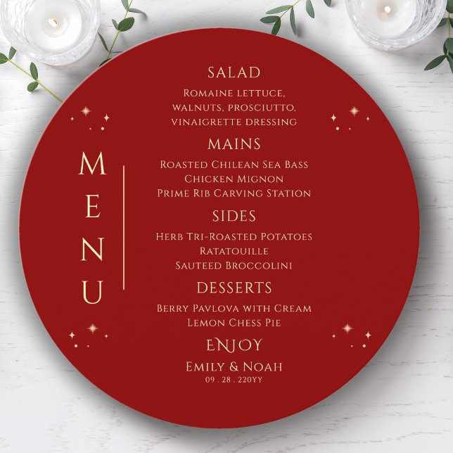 Mystical Red Gold Sun Moon Stars Space Wedding Menu (Creator Uploaded)