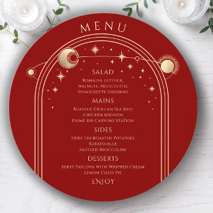 Mystical Red Gold Sun Moon Stars Space Wedding Menu