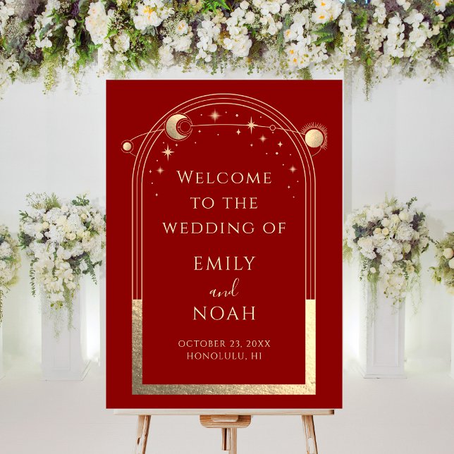 Mystical Red Gold Sun Moon Stars Welcome Sign (Creator Uploaded)