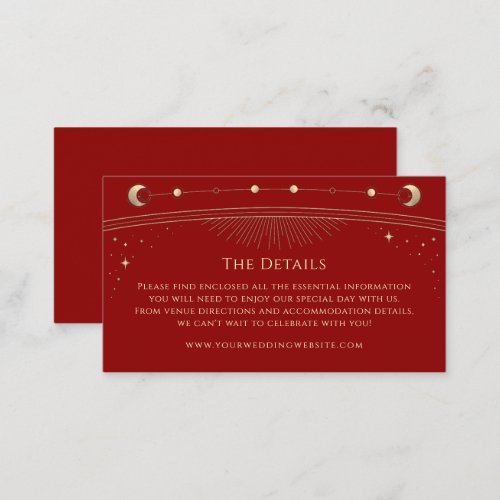 Mystical Red Gold Wedding Details Sun Moon Star Enclosure Card