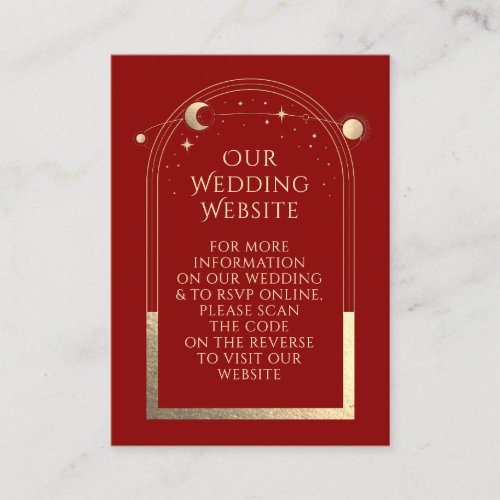 Mystical Red Gold Wedding Website RSVP QR Code Enclosure Card