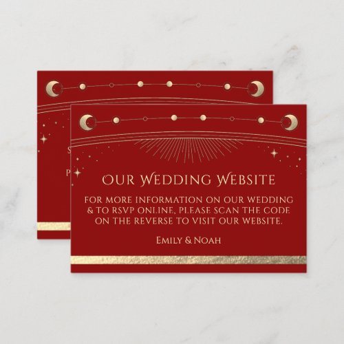Mystical Red Gold Wedding Website RSVP QR Code Enclosure Card