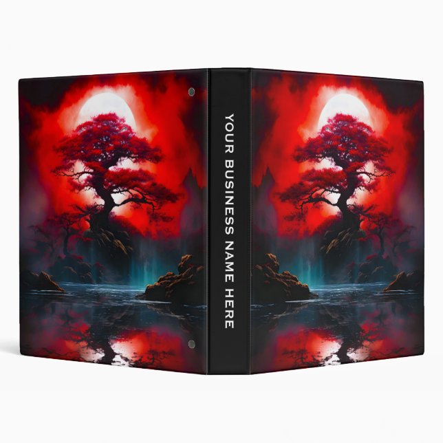 Mystical Red Tree Under Full Moon 3 Ring Binder (Background)
