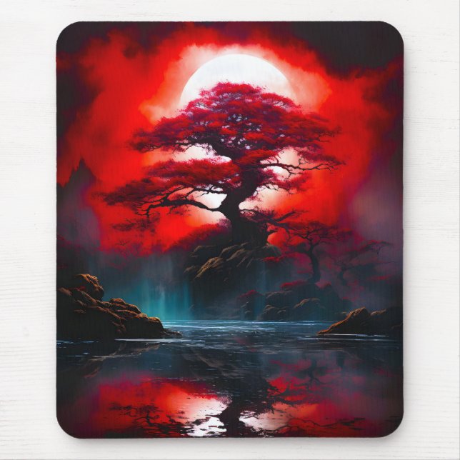 Mystical Red Tree Under Full Moon Mouse Pad (Front)