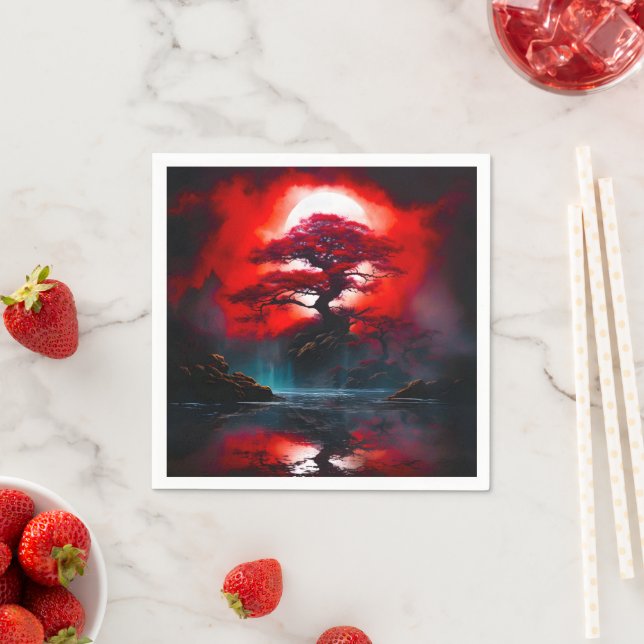 Mystical Red Tree Under Full Moon Napkins (Insitu)