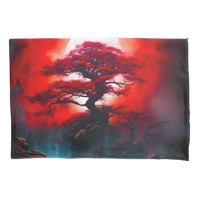 Mystical Red Tree Under Full Moon Pillow Case (Front)