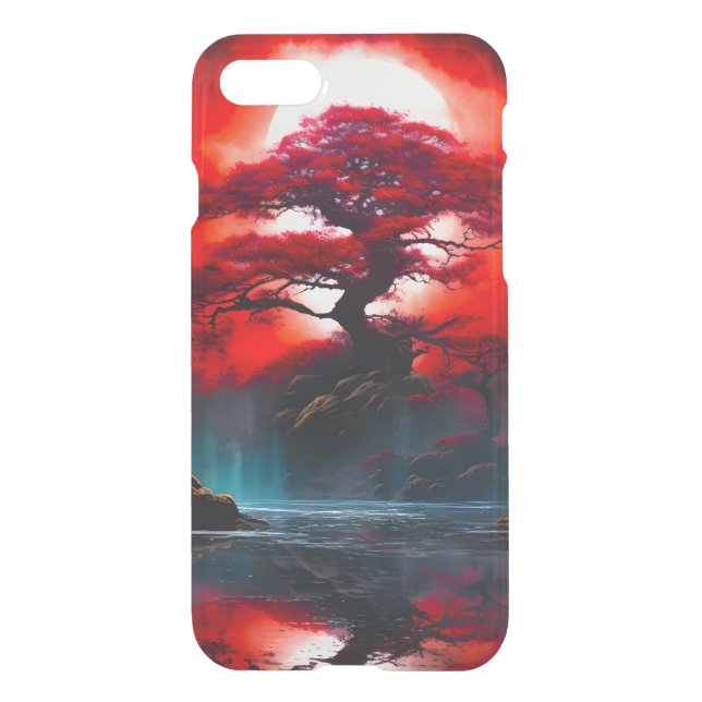 Mystical Red Tree Under Full Moon Uncommon iPhone Case (Back)