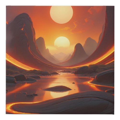 Mystical Red Zen Sunset Abstract Faux Canvas Print