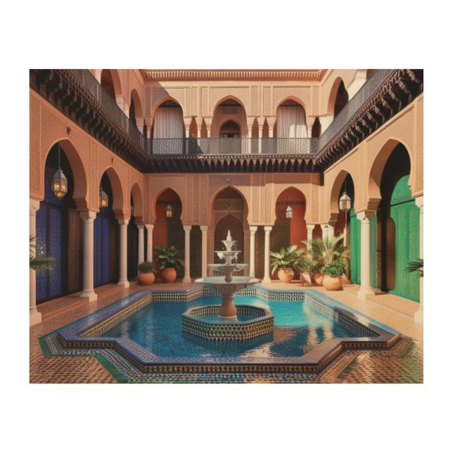 Mystical Riad: A Moroccan Architectural Paradise Wood Wall Art (Front)