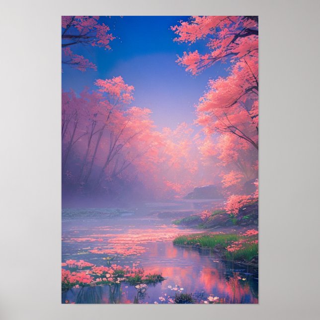 Mystical River in a Misty Forest Poster (Front)