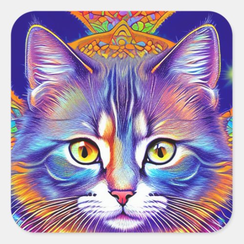 Mystical Royal Cat Square Sticker