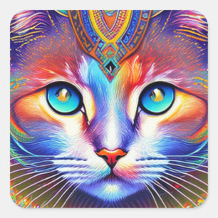 Mystical Royal Colorful Cat Square Sticker