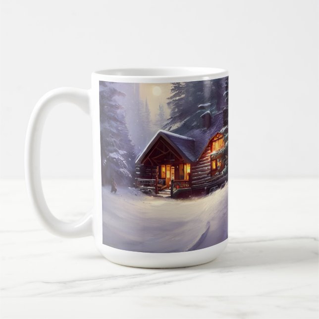 Mystical Rustic Log Cabin Amongst The Evergreens Coffee Mug (Left)