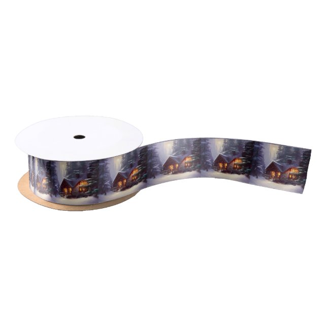 Mystical Rustic Log Cabin Amongst The Evergreens Satin Ribbon (Spool)