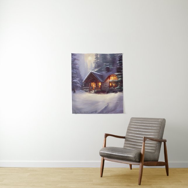 Mystical Rustic Log Cabin Amongst The Evergreens Tapestry (In Situ)