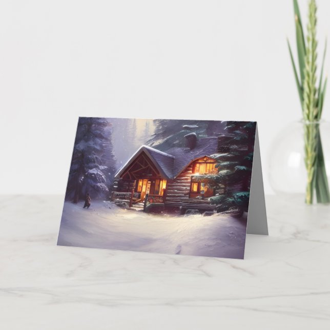 Mystical Rustic Log Cabin Amongst The Evergreens Thank You Card (Front)