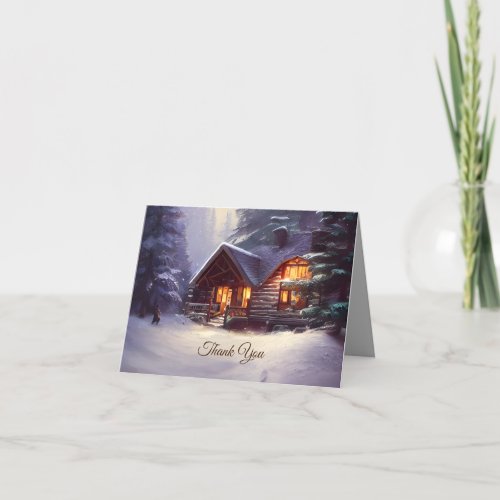 Mystical Rustic Log Cabin amongst The Evergreens Thank You Card