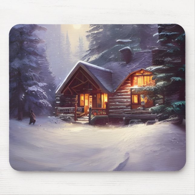 Mystical Rustic Log Cabin In Amongst The Evergreen Mouse Pad (Front)