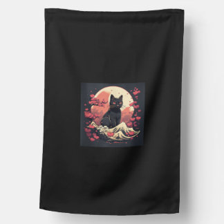 Mystical Sakura Night_ Black Cat with Full Moon  House Flag