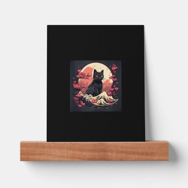 Mystical Sakura Night_ Black Cat with Full Moon  Picture Ledge (Front)