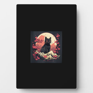 Mystical Sakura Night_ Black Cat with Full Moon  Plaque