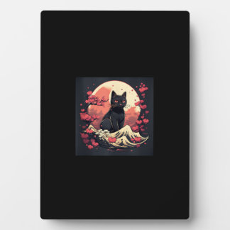 Mystical Sakura Night_ Black Cat with Full Moon Plaque