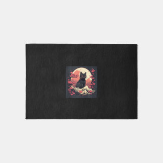 Mystical Sakura Night_ Black Cat with Full Moon Rug