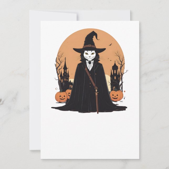 Mystical Salem Black Cat with Pumpkins Invitation (Front)