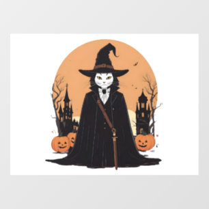 Mystical Salem Black Cat with Pumpkins Window Cling