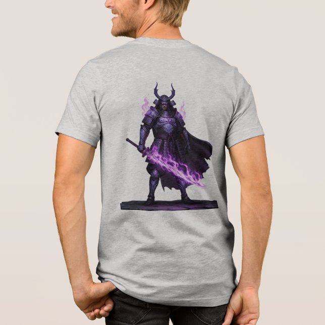 Mystical Samurai Warrior T-Shirt — Purple Arcane F Tri-Blend Shirt (Back)