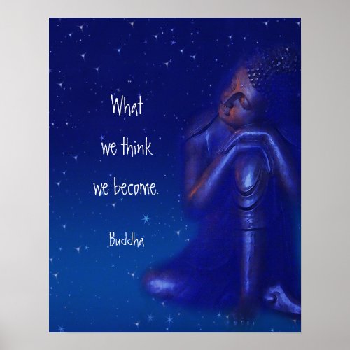 Mystical Sapphire Blue Buddha  Mindfulness Quote Poster