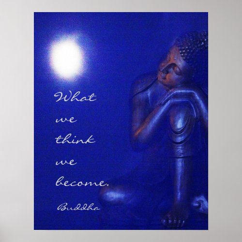 Mystical sapphire blue Buddha words of wisdom Poster