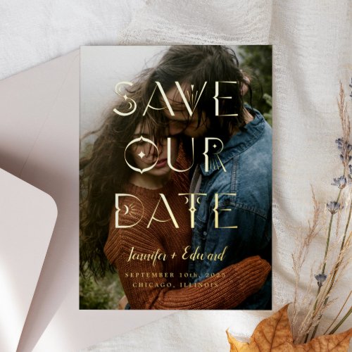 Mystical Save The Date Typography Foil Invitation