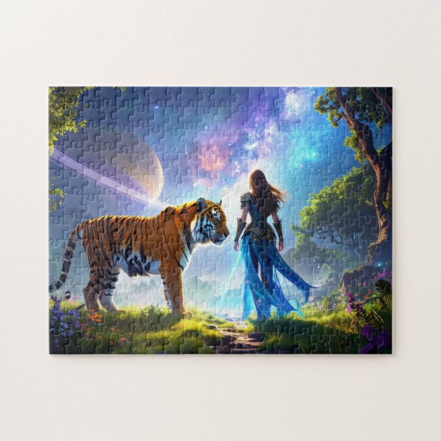 Mystical Scifi Fantasy Tiger and Goddess Warrior  Jigsaw Puzzle (Horizontal)