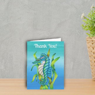 Mystical Sea Dragon Creatures in Aqua Blue Seaweed Thank You Card