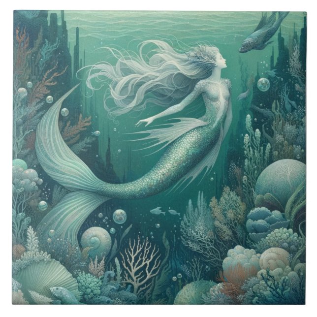 Mystical Sea Nymph Ceramic Tile (Front)