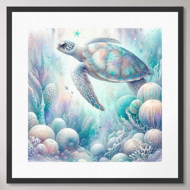 Mystical Sea Turtle Art Prints (Framed Front)