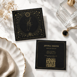 Mystical Silhouette Hand Scissors Hair Salon Square Business Card