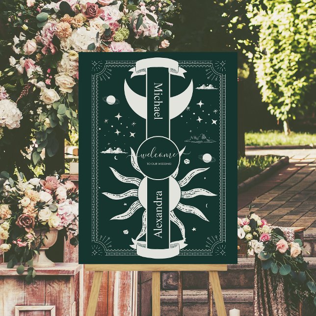  Mystical Silver and Green Sun Moon Wedding Foam Board (Creator Uploaded)