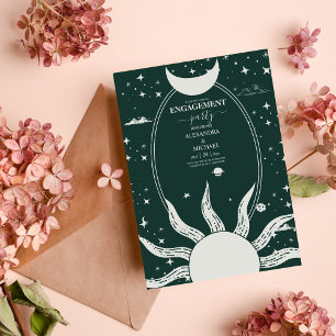  Mystical Silver and Green Sun Moon Wedding Invitation