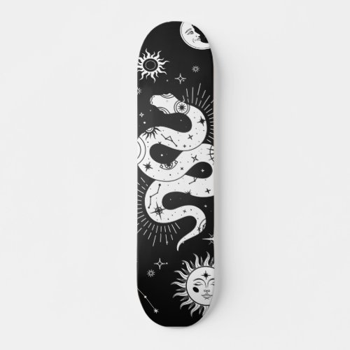 Mystical snake moon  stars skateboard