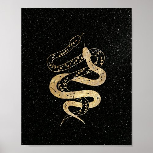 Mystical Snakes in Gold Black Background Stars Pos Poster