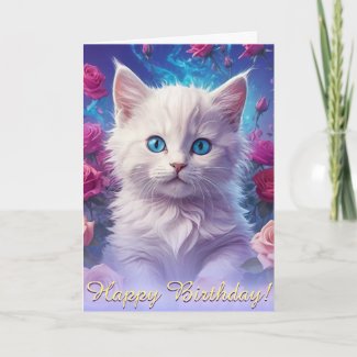 Mystical Snow White Kitten and Surreal Roses