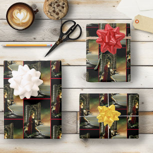 Mystical Sorceress Wolf Guardian Stone Portal Wrapping Paper Sheets