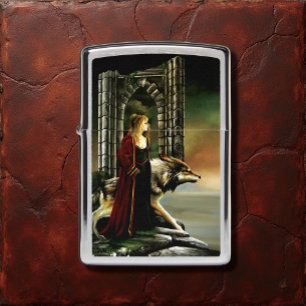 Mystical Sorceress Wolf Guardian Stone Portal  Zippo Lighter