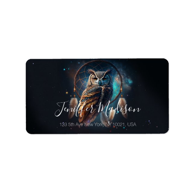 Mystical Space Owl with Dreamcatcher Art        Label (Front)