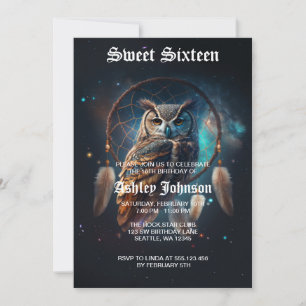 Mystical Space Owl with Dreamcatcher Invitation